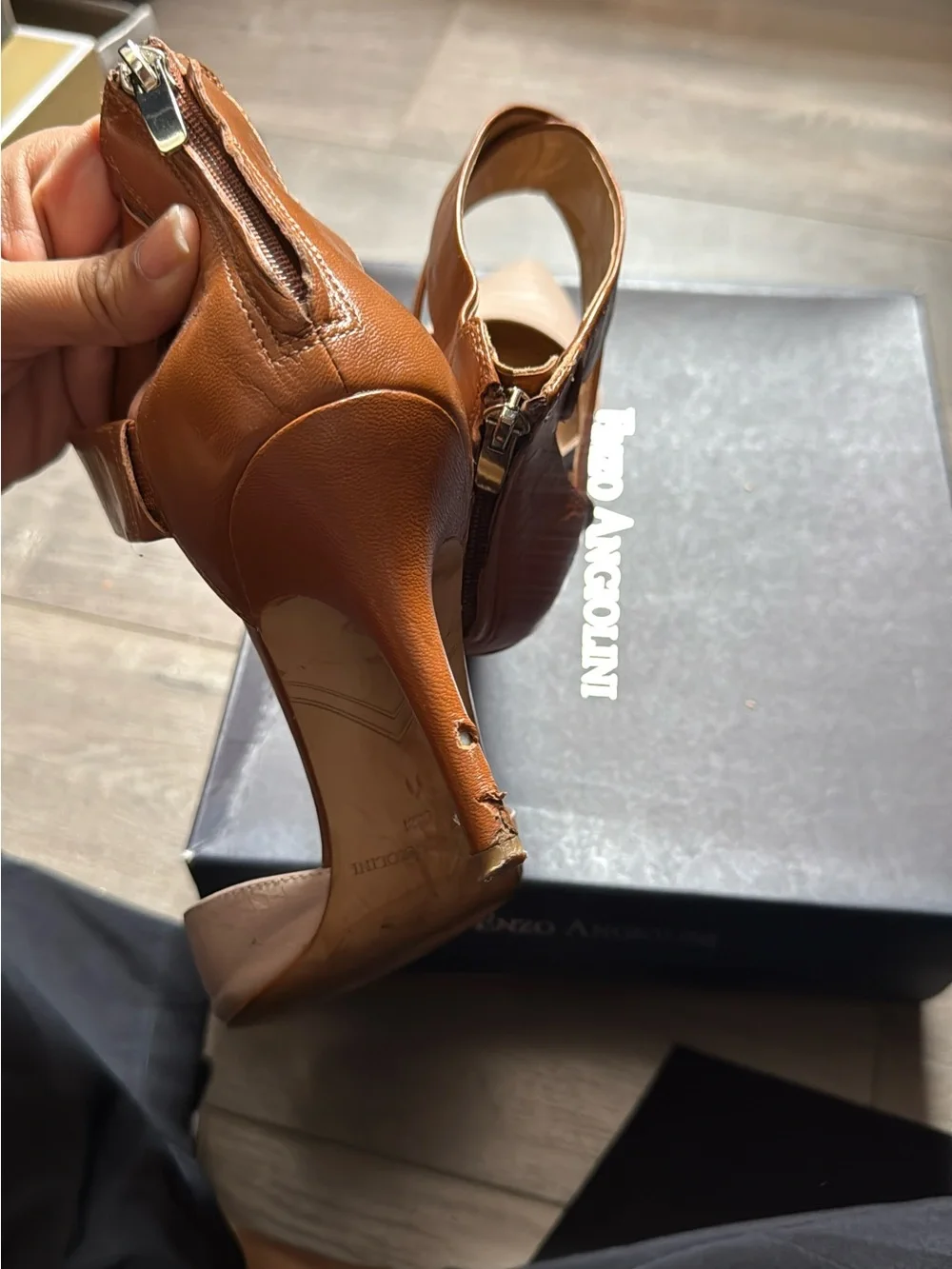 Enzo Angiolini Two-Tone Pointed Toe Ankle-Strap Heels - Brown & Blush